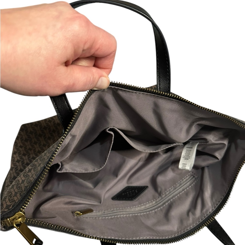 Fossil Black and Brown Faux Leather Skylar Satchel Large Crossbody Purse - Picture 11 of 12
